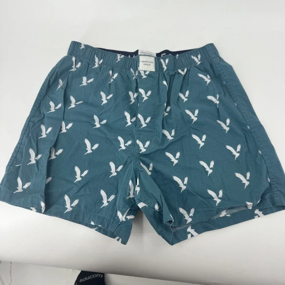 American Eagle Men Teal Bird Print Boxer‎ Shorts Lounge Sleepwear Size S P